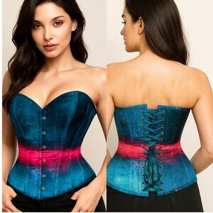 EU Blue Pink Longline Steel Boned Corset NWT | Size XL (US 18)